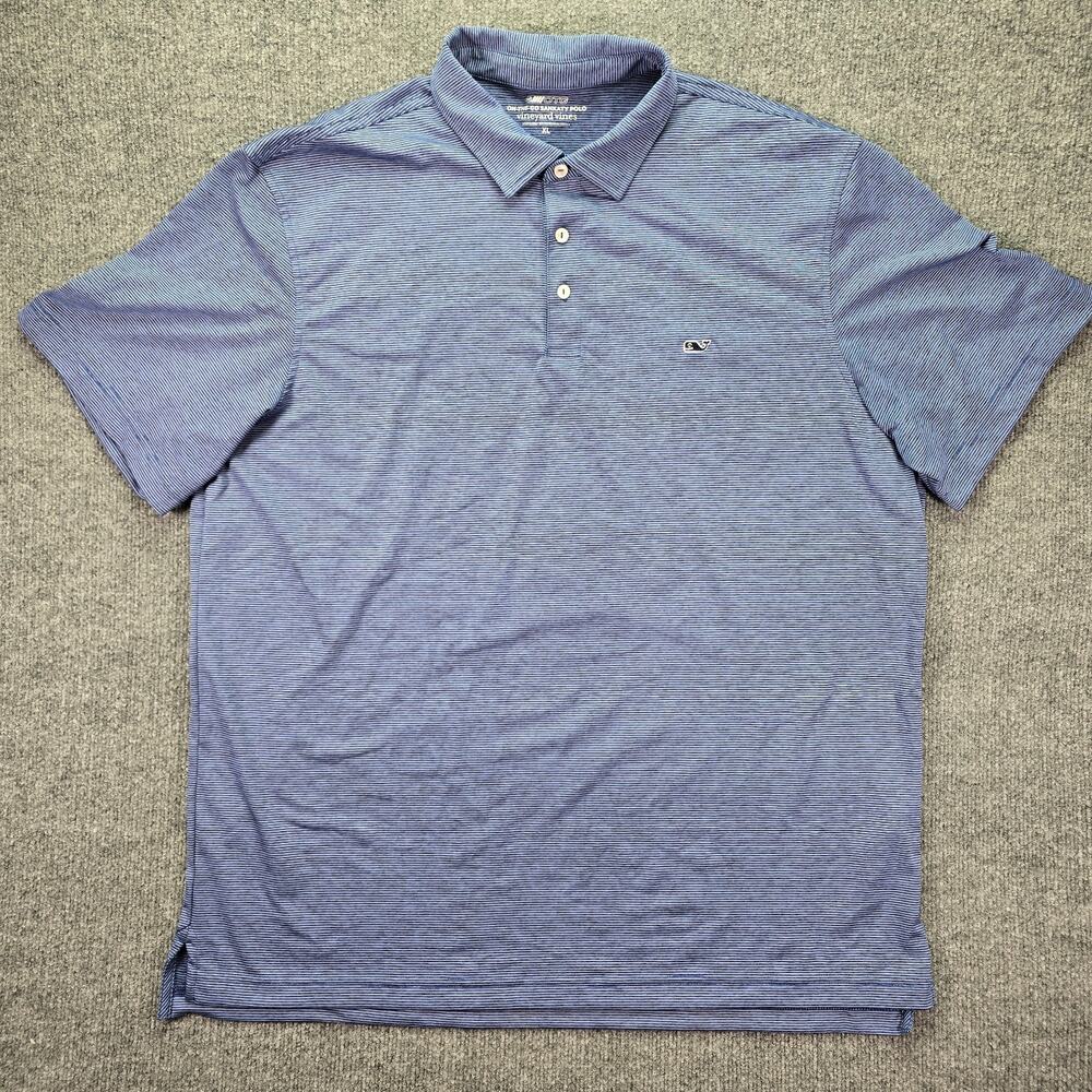 Vineyard Vines On The Go Polo Shirt Mens XL Blue White Striped Stretch Golf OTG